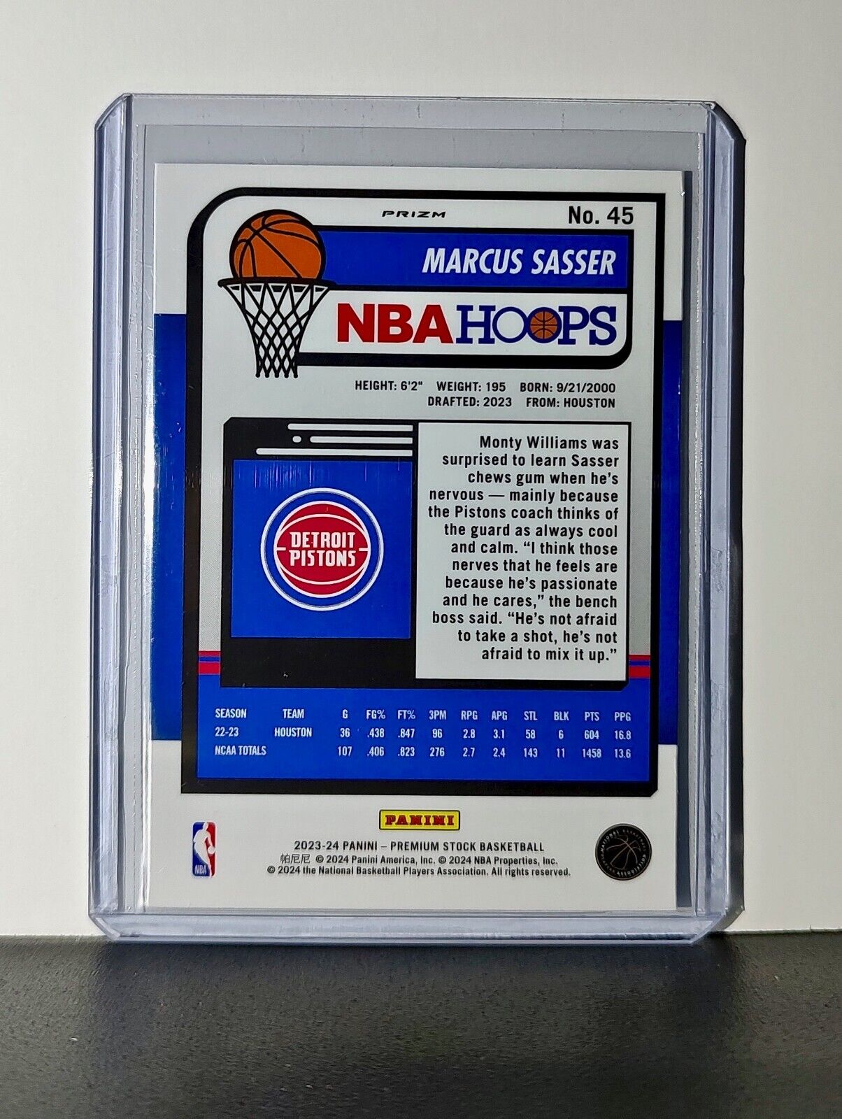 Marcus Sasser 2023-24 Panini Premium NBA Hoops #45 Rookie Pulsar Prizm Pistons