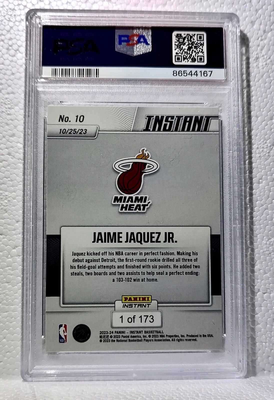 Jaime Jaquez Jr. 2023-24 Panini #10 NBA Rookie Basketball Card Heat PSA 9 Mint