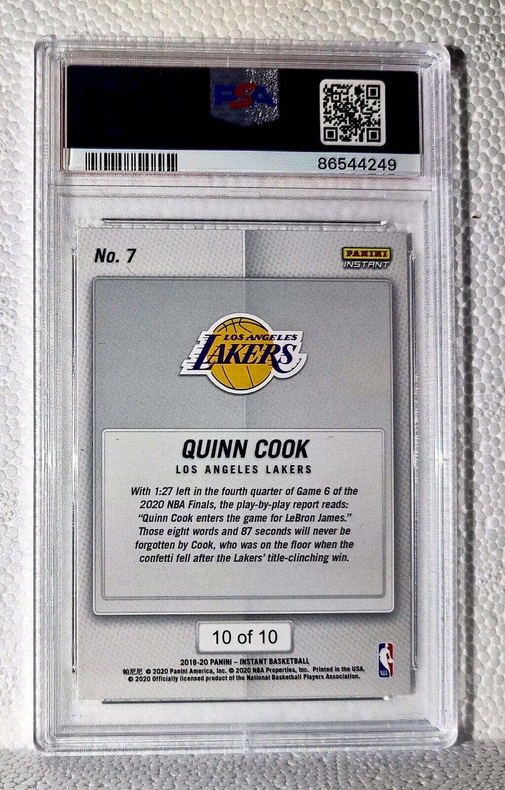 Quinn Cook 2020 Panini LA Lakers NBA Champions #7 Green Card 10/10 PSA 9 Mint