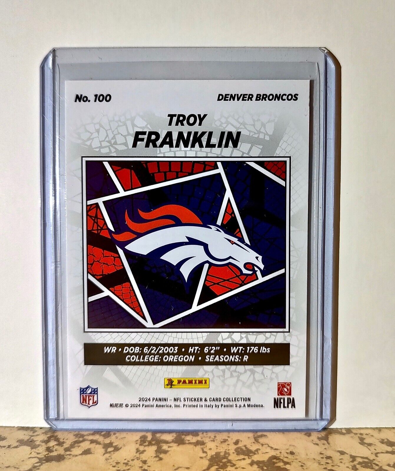 Troy Franklin 2024 Panini NFL #100 Rookie Sticker Card Denver Broncos