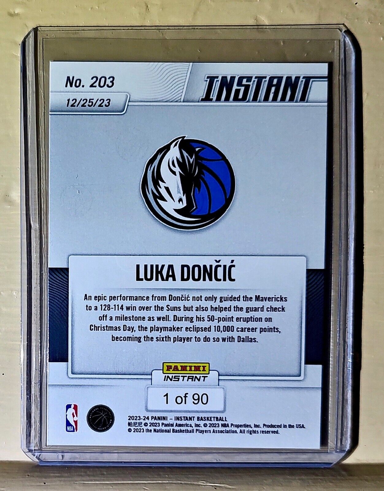 Luka Dončić 2023-24 Panini #203 NBA Milestone Card Mavericks 1 of 90