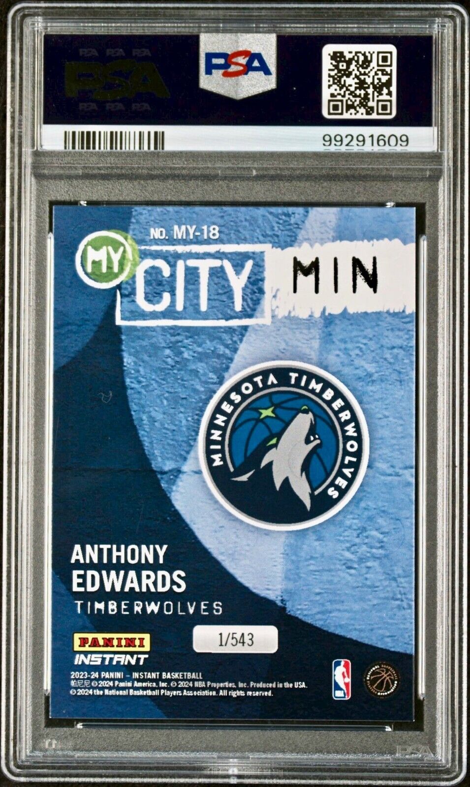 Anthony Edwards 2023 Panini MyCity NBA #MY-18 Basketball Card PSA 9 Mint