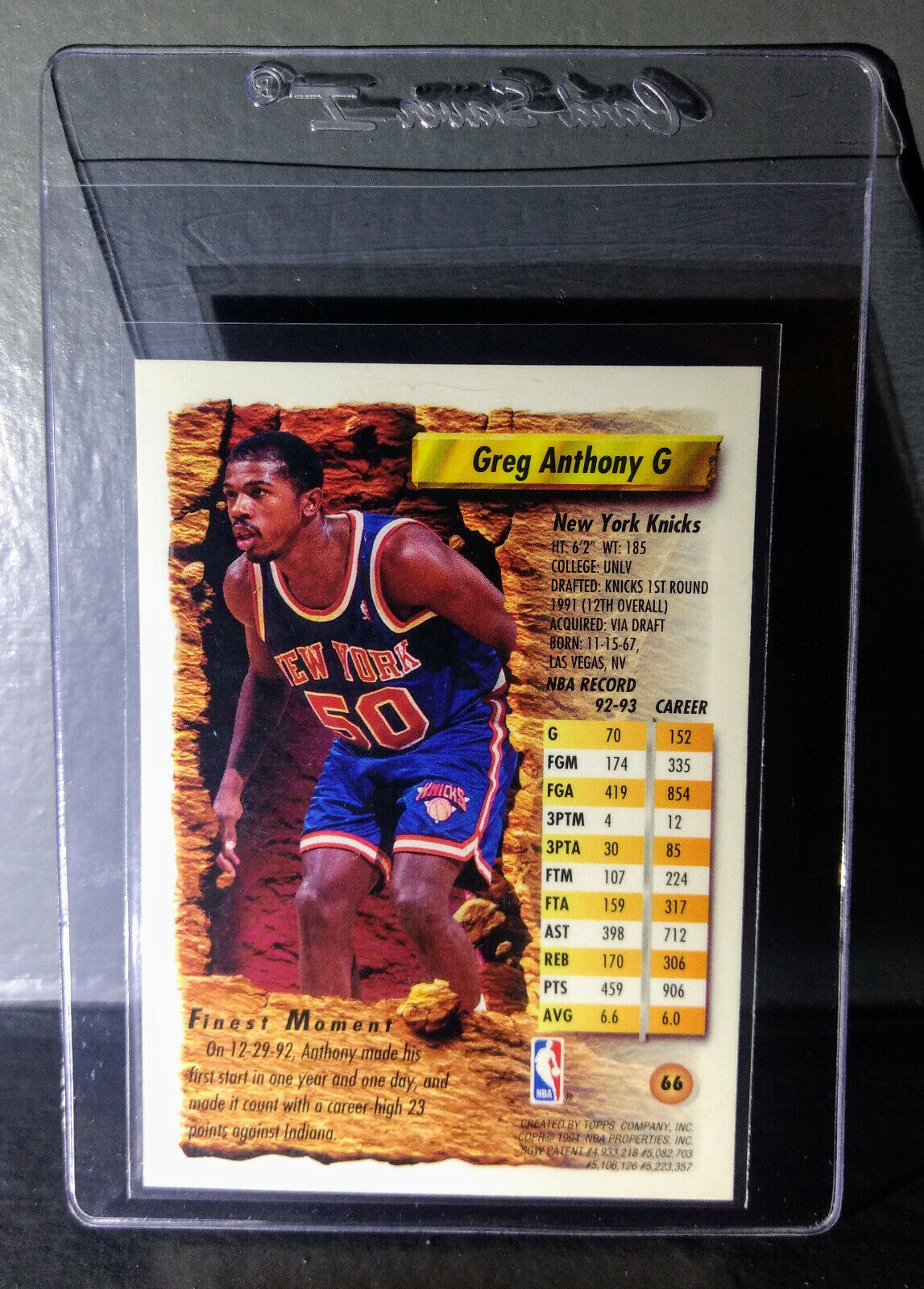 1993-94 Topps Finest Greg Anthony #66 Basketball Card