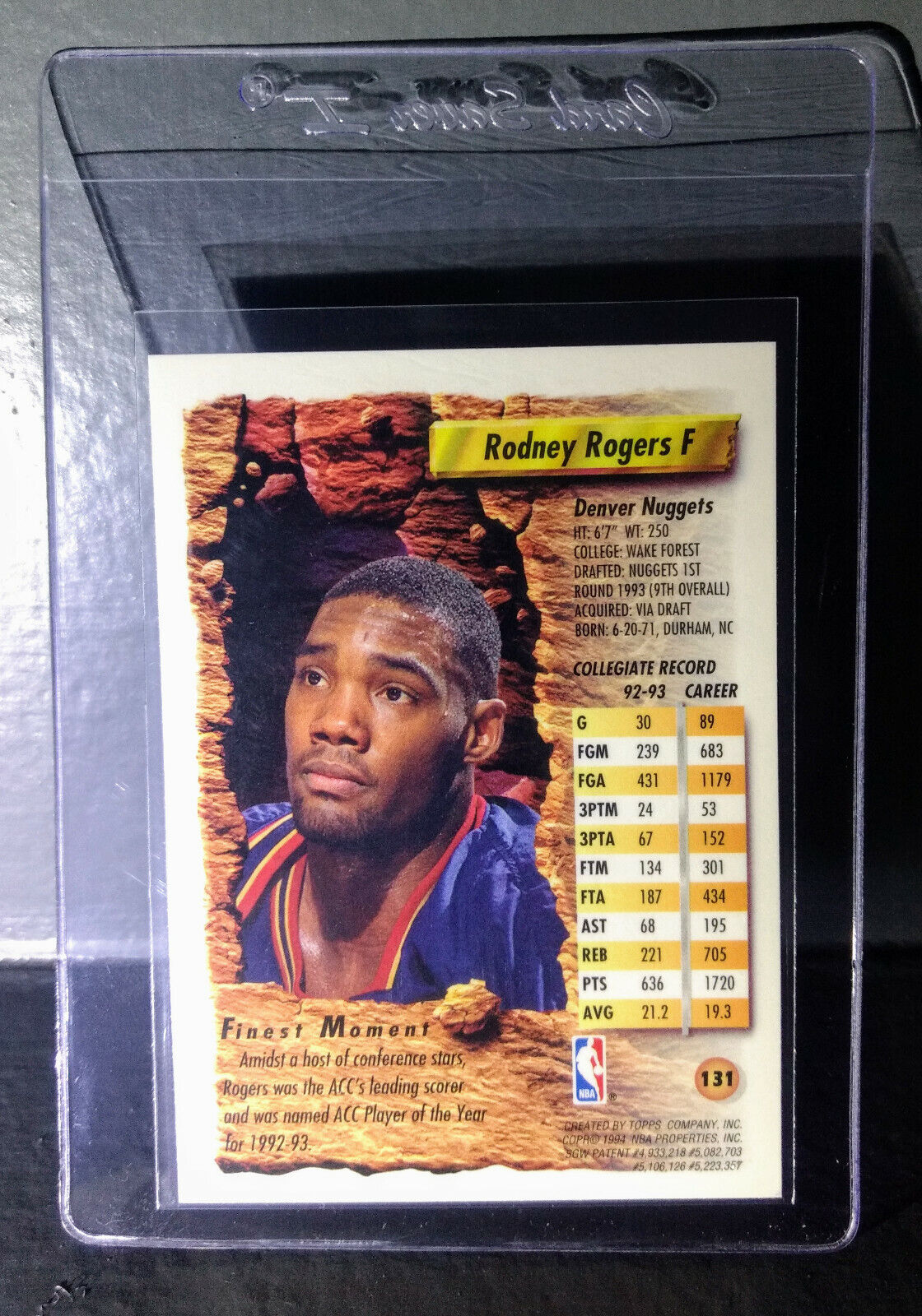 1993-94 Topps Finest Rodney Rogers #131 Rookie Basketball Card