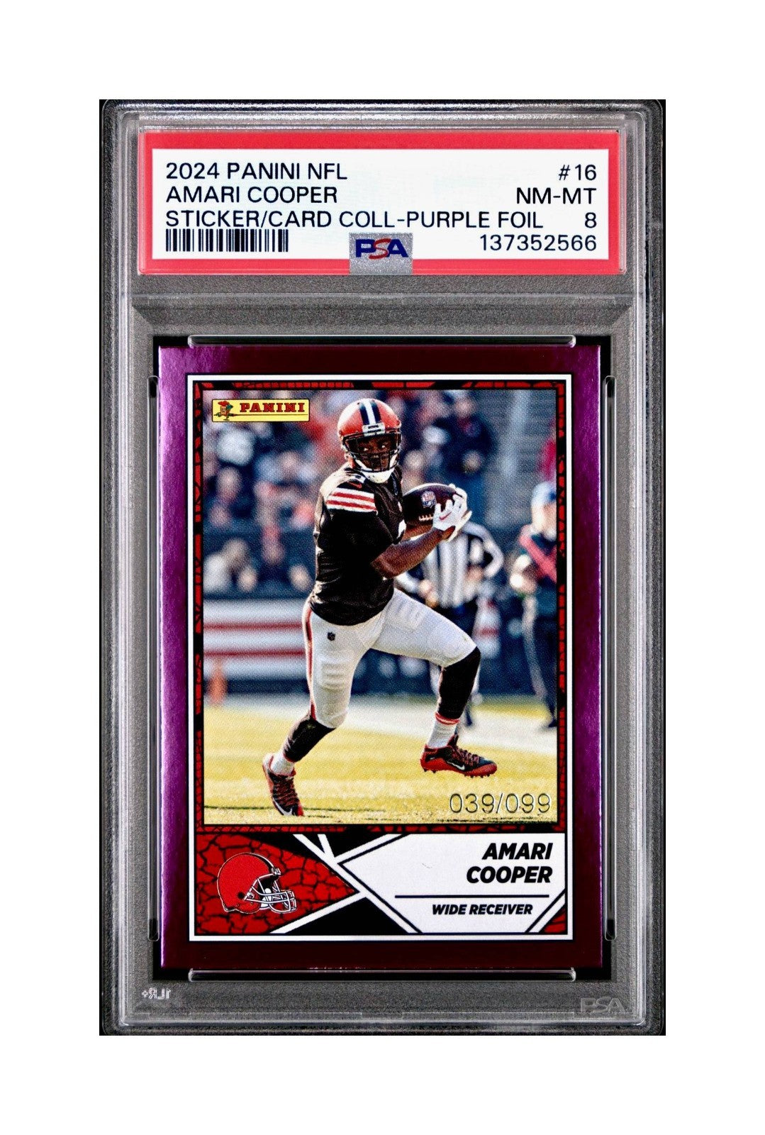 Amari Cooper 2024 Panini Sticker Collection 039/099 #16 Purple Foil PSA 8 NM-MT