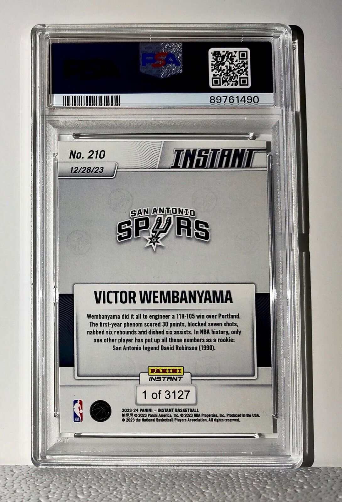 Victor Wembanyama 2023-24 Panini #210 NBA Rookie Basketball Card 1 of 3127 PSA 8