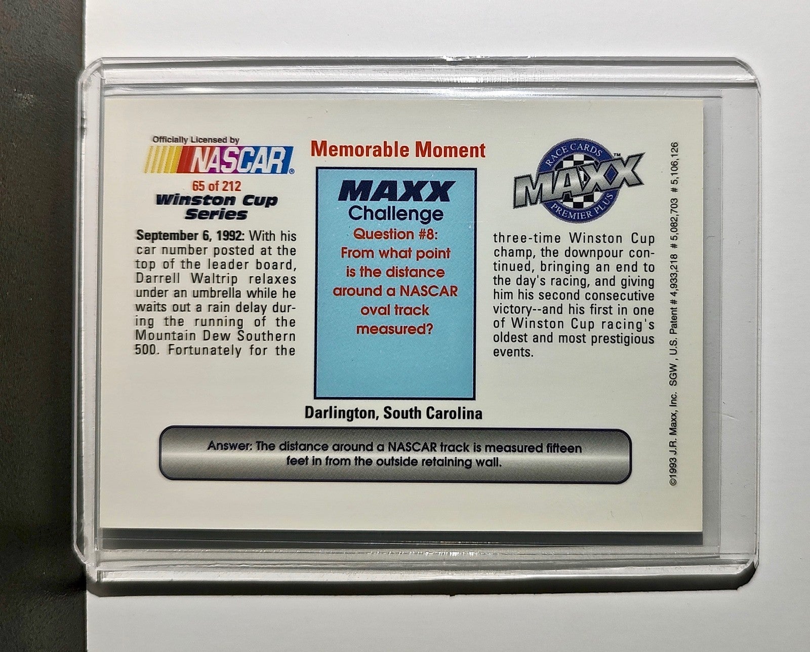 Memorable Moment 1993 Maxx Premier Plus Racing #65 NASCAR Card DARWAL Inc.