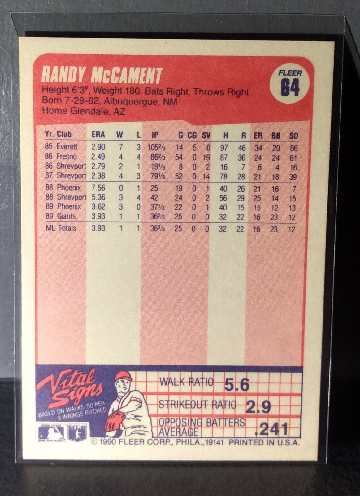 1990 Randy McCament Fleer Baseball Card #64