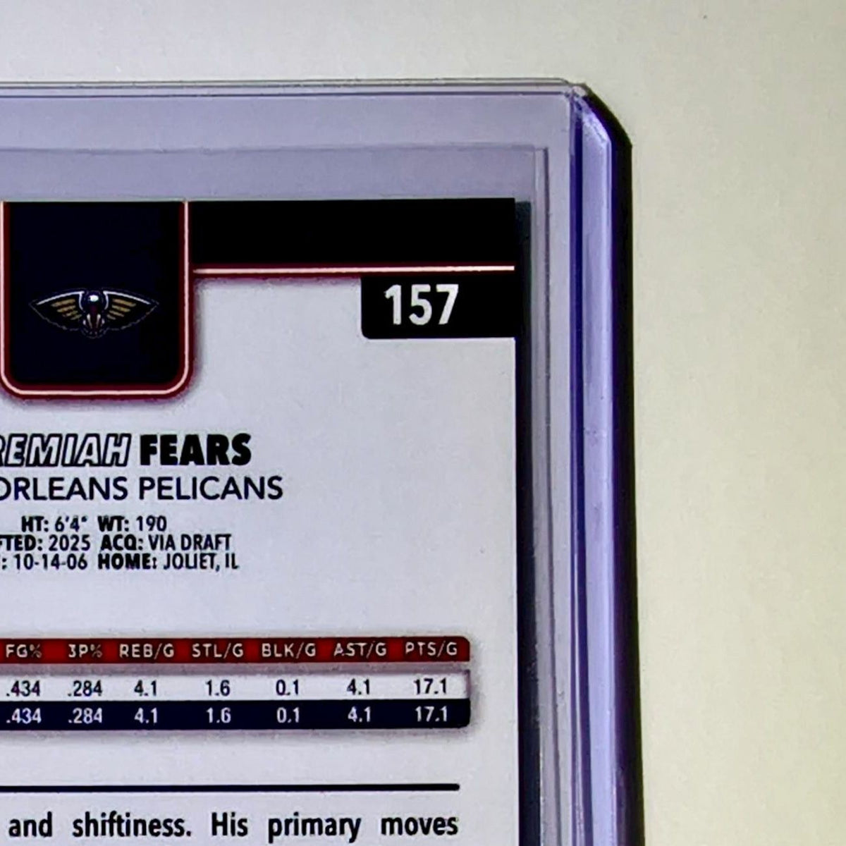 Jeremiah Fears Rookie 2025-26 NBA Topps Chrome Update #157 Card Orleans Pelicans