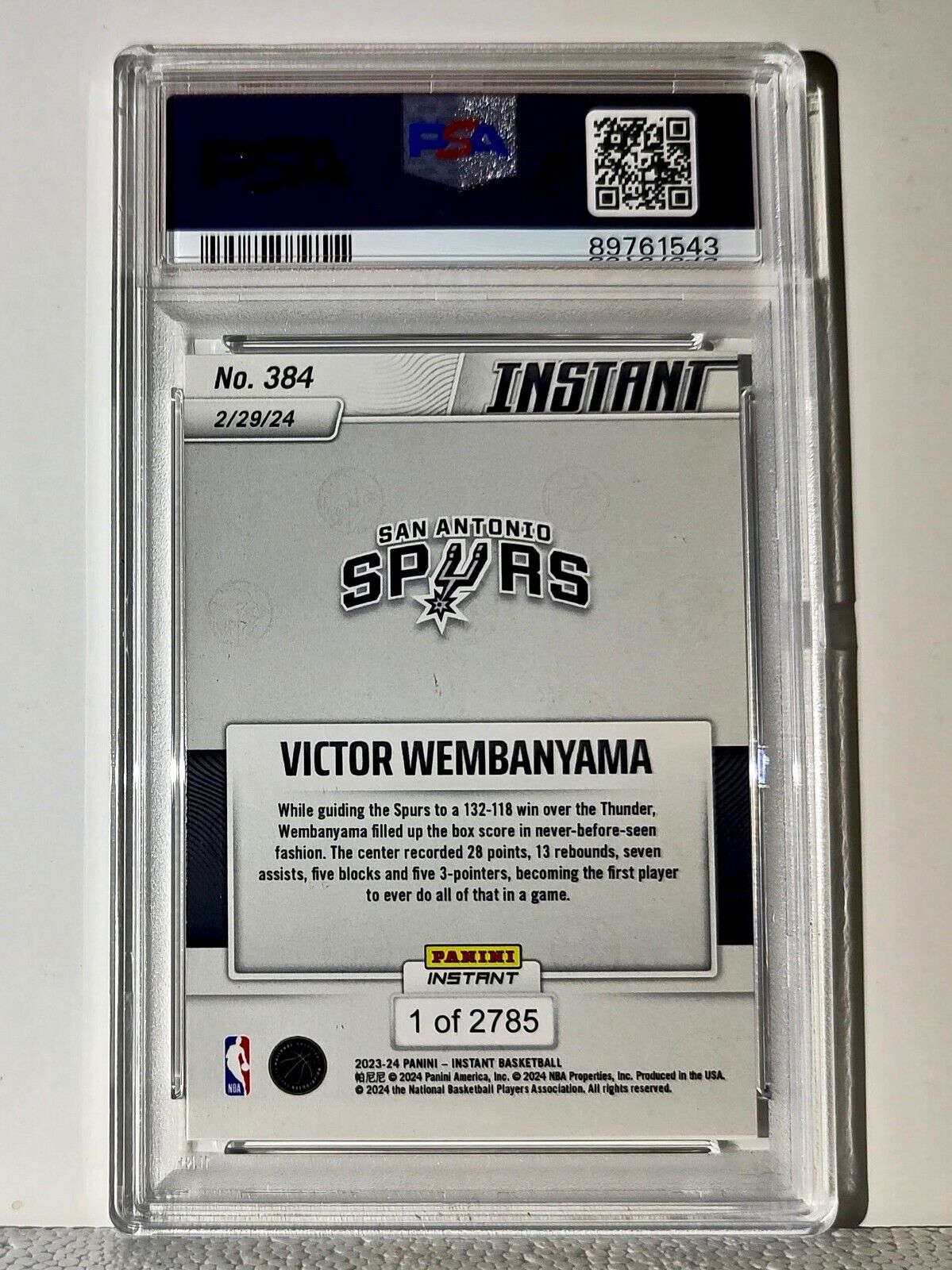 Victor Wembanyama 2023-24 Panini #384 NBA Rookie Card 1 of 2785 PSA 9 MINT