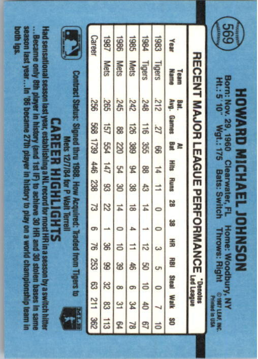 1988 Howard Johnson Donruss Baseball Card #569