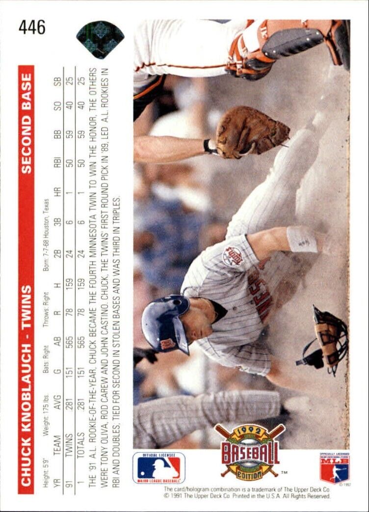 Chuck Knoblauch 1992 Upper Deck MLB #446 Baseball Card Minnesota Twins