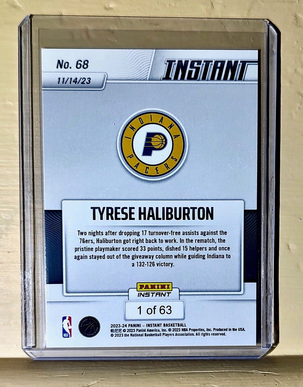 Tyrese Haliburton 2023-24 Panini #68 NBA Basketball Card Pacers 1 of 63