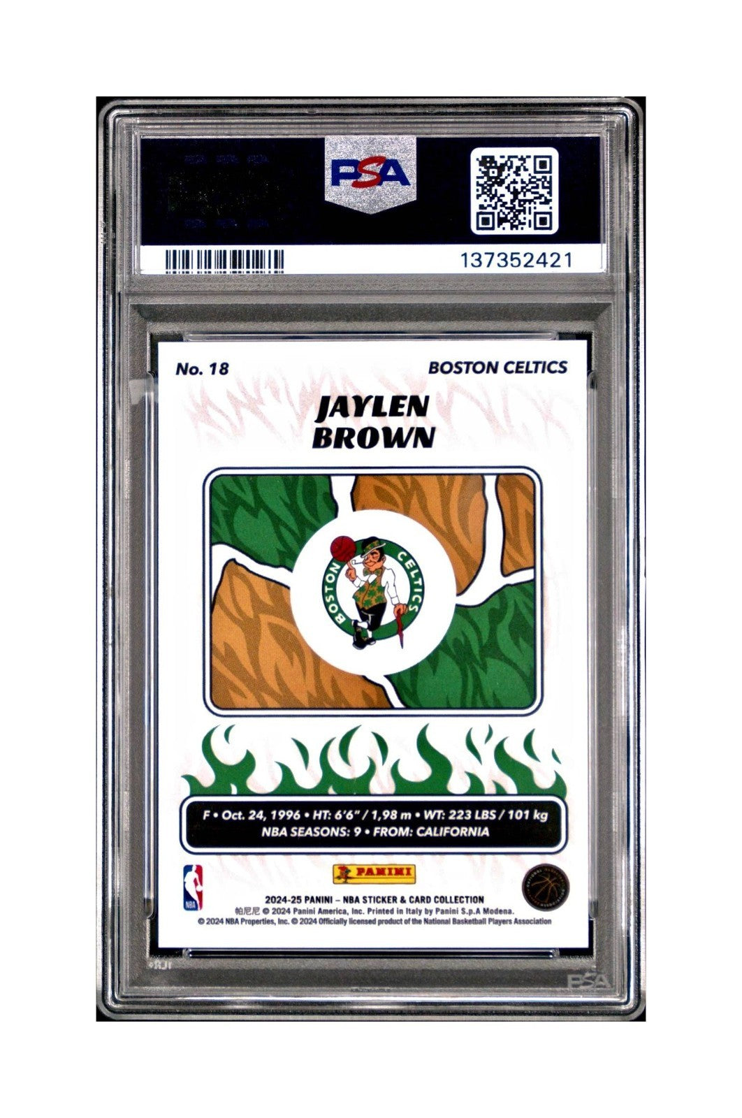 Jaylen Brown 2024-25 Panini NBA #18 Sticker 41/50 Orange Foil PSA 8 NM-MT