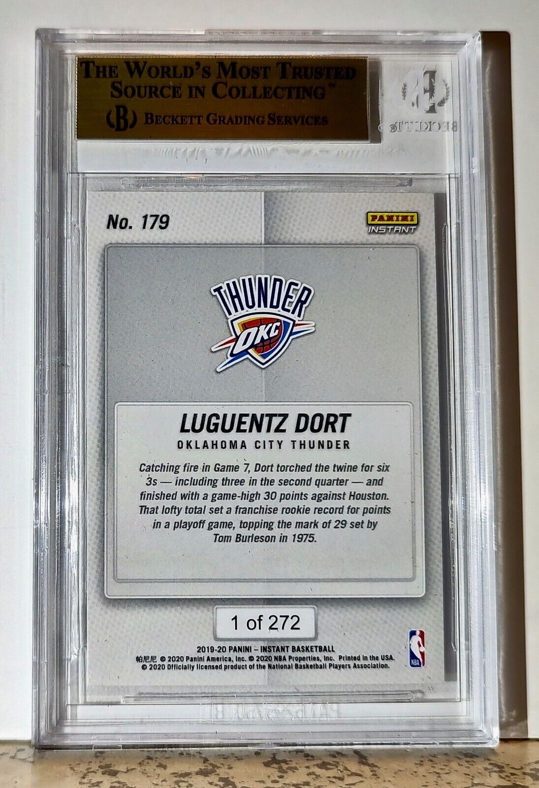 Luguentz Dort 2019-20 Panini NBA #179 Rookie Card 1 of 272 BGS 9.5 Gem Thunder