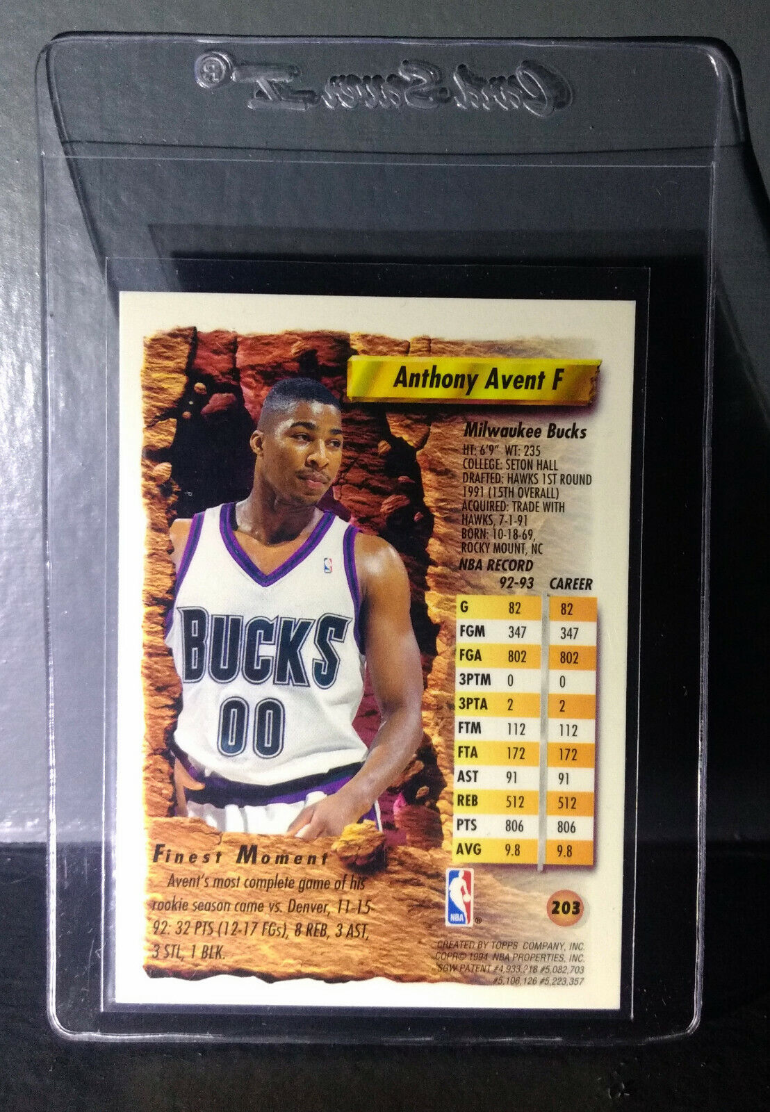 1993-94 Topps Finest Anthony Avent #203 Basketball Card