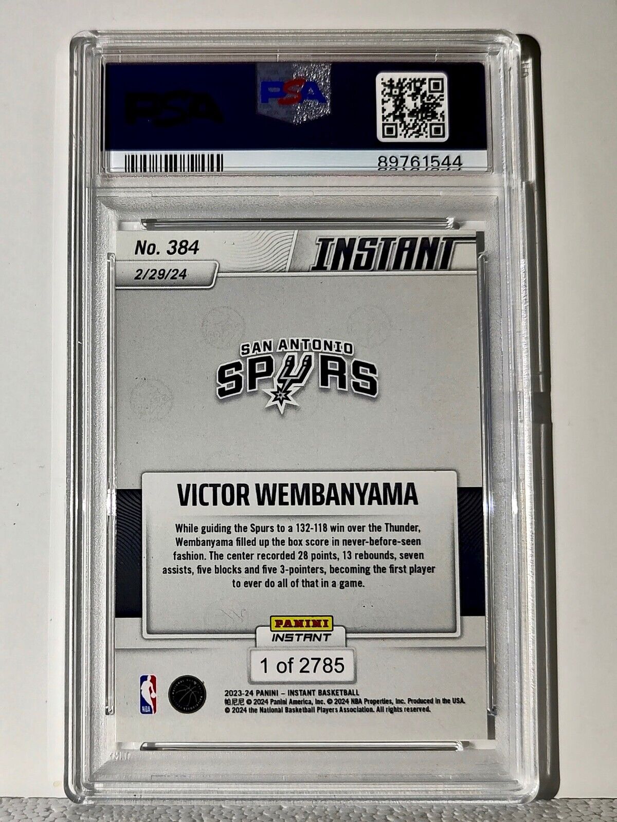 Victor Wembanyama 2023-24 Panini #384 NBA Rookie Card 1 of 2785 PSA 9 MINT