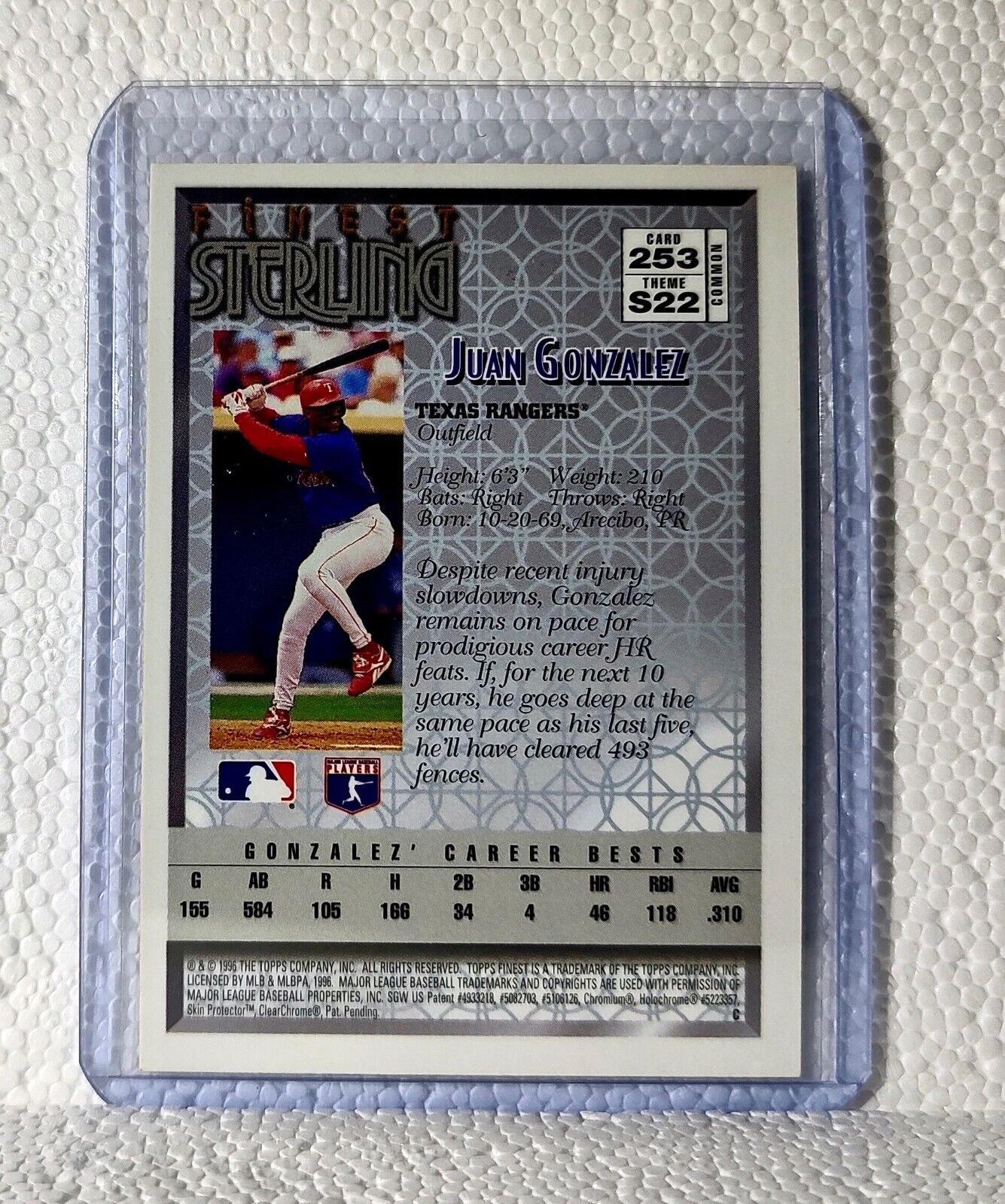 Juan Gonzalez 1996 Topps Finest MLB #253 Baseball Card Texas Rangers