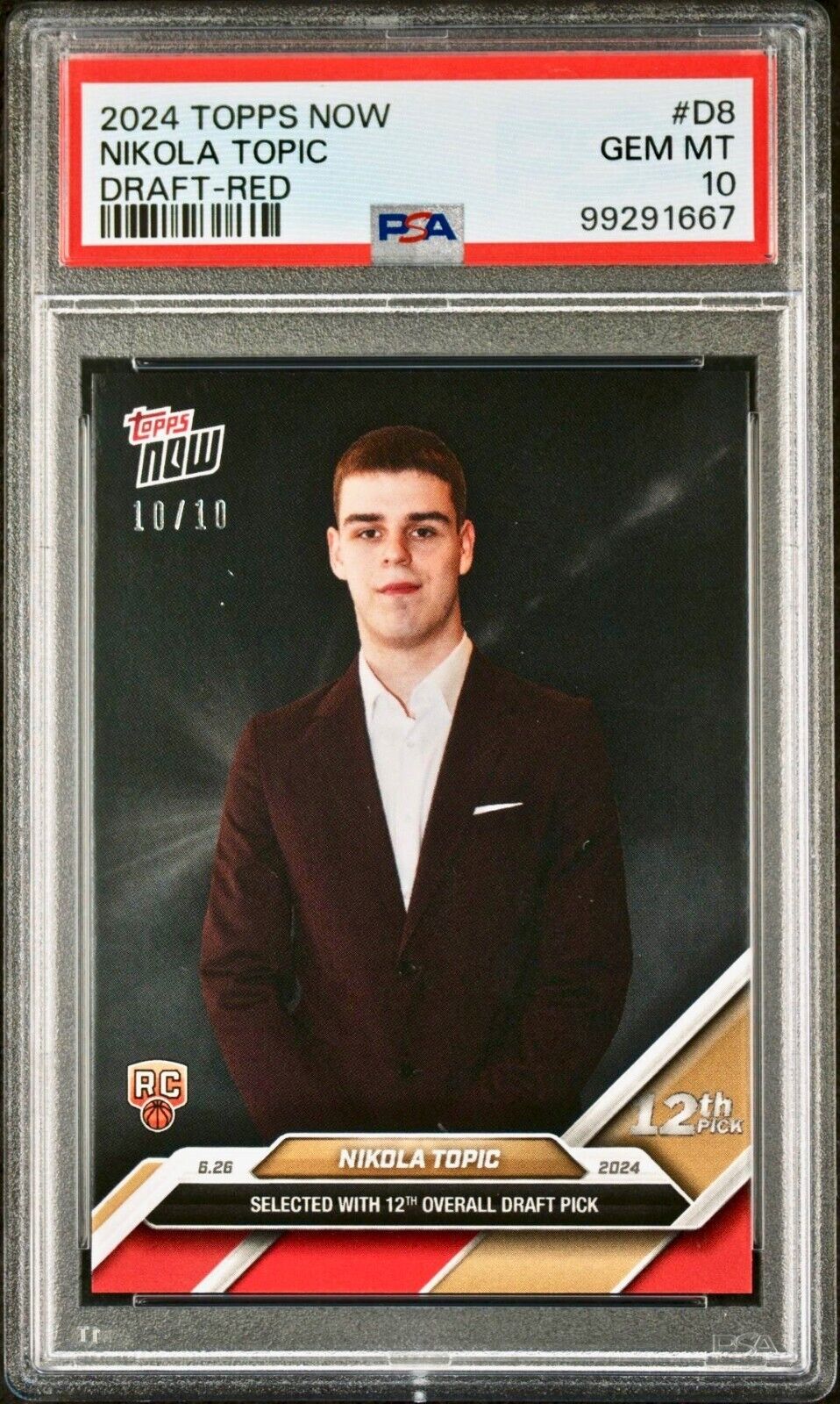 Nikola Topic 2024 Topps Now Draft Night NBA #D-8 Rookie Parallel 10/10 PSA 10