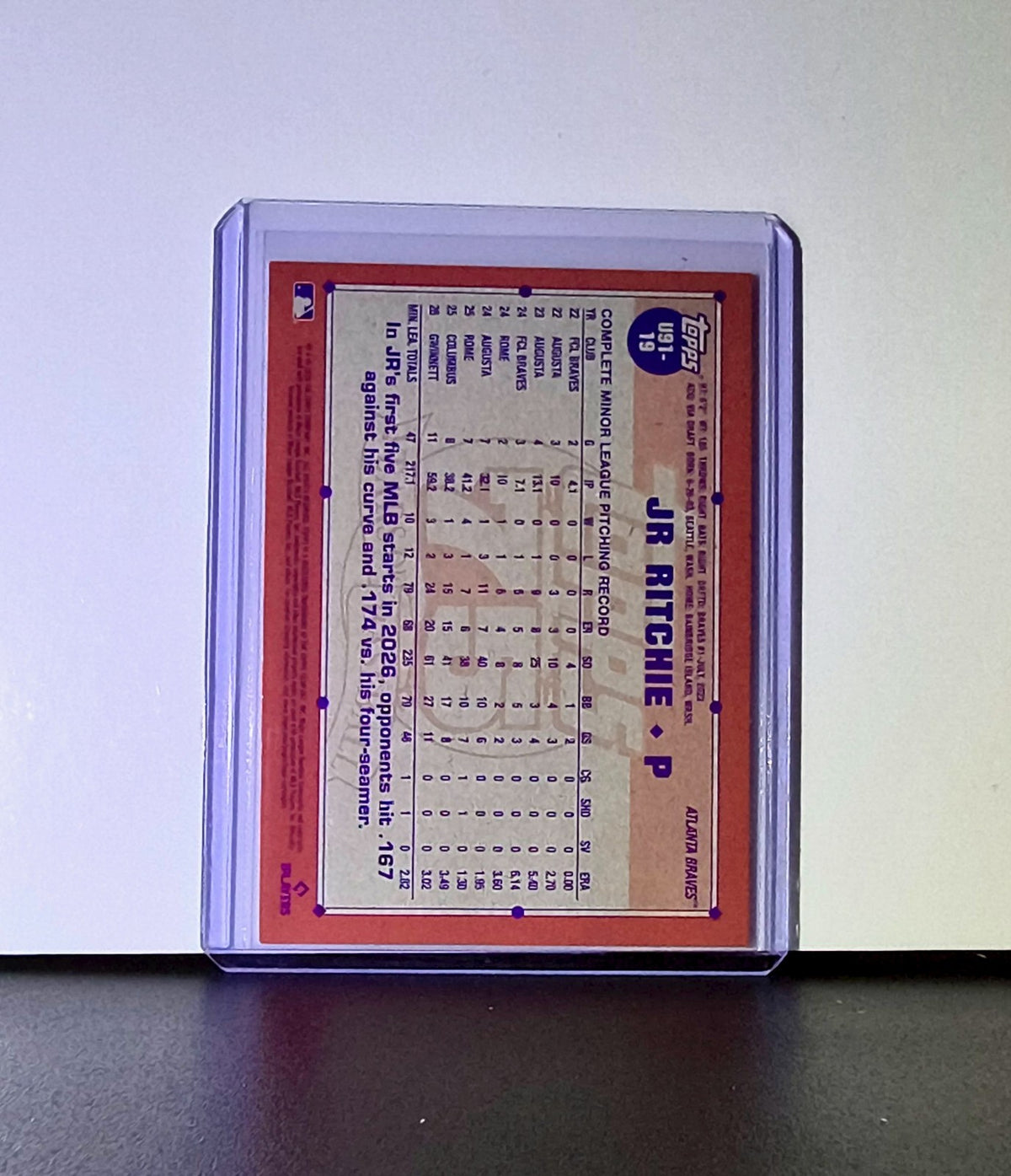 JR Ritchie Rookie 2026 Topps Update 1991 Retro MLB #U91-19 Card Atlanta Braves