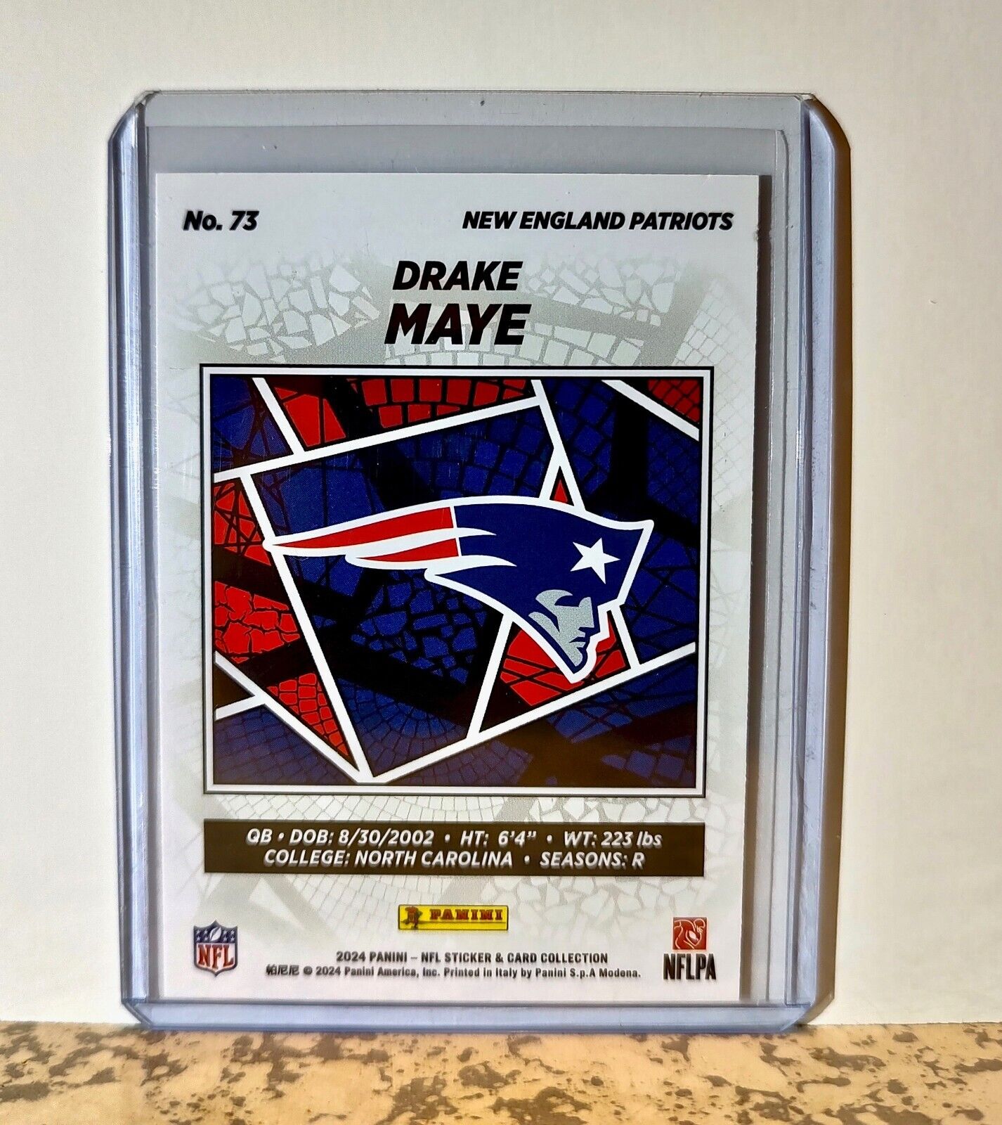 Drake Maye 2024 Panini NFL #73 Silver Foil Rookie Sticker Card Patriots