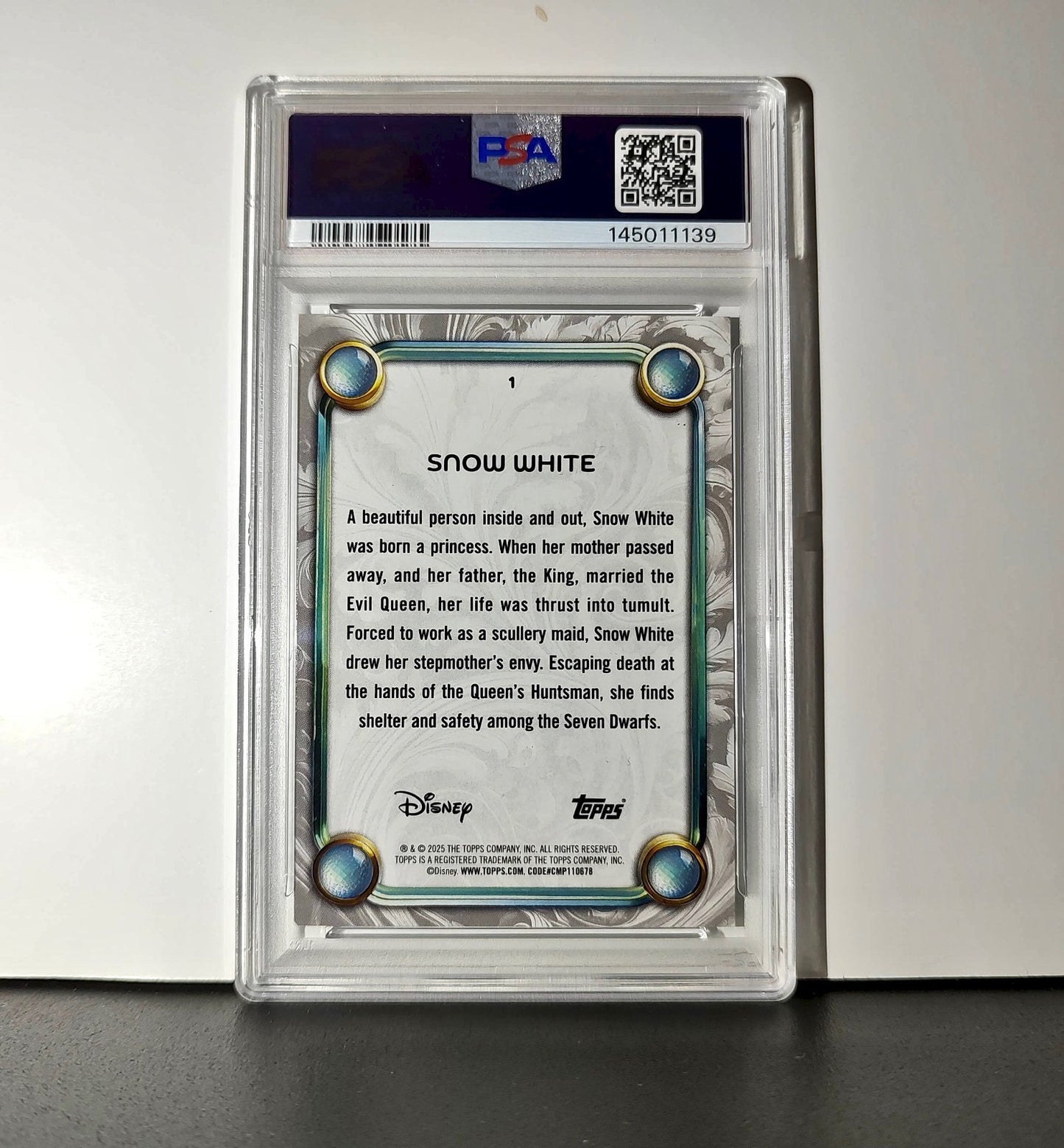 Snow White 2025 Topps Disney #1 Winter Snow White and the Seven Dwarfs PSA 9