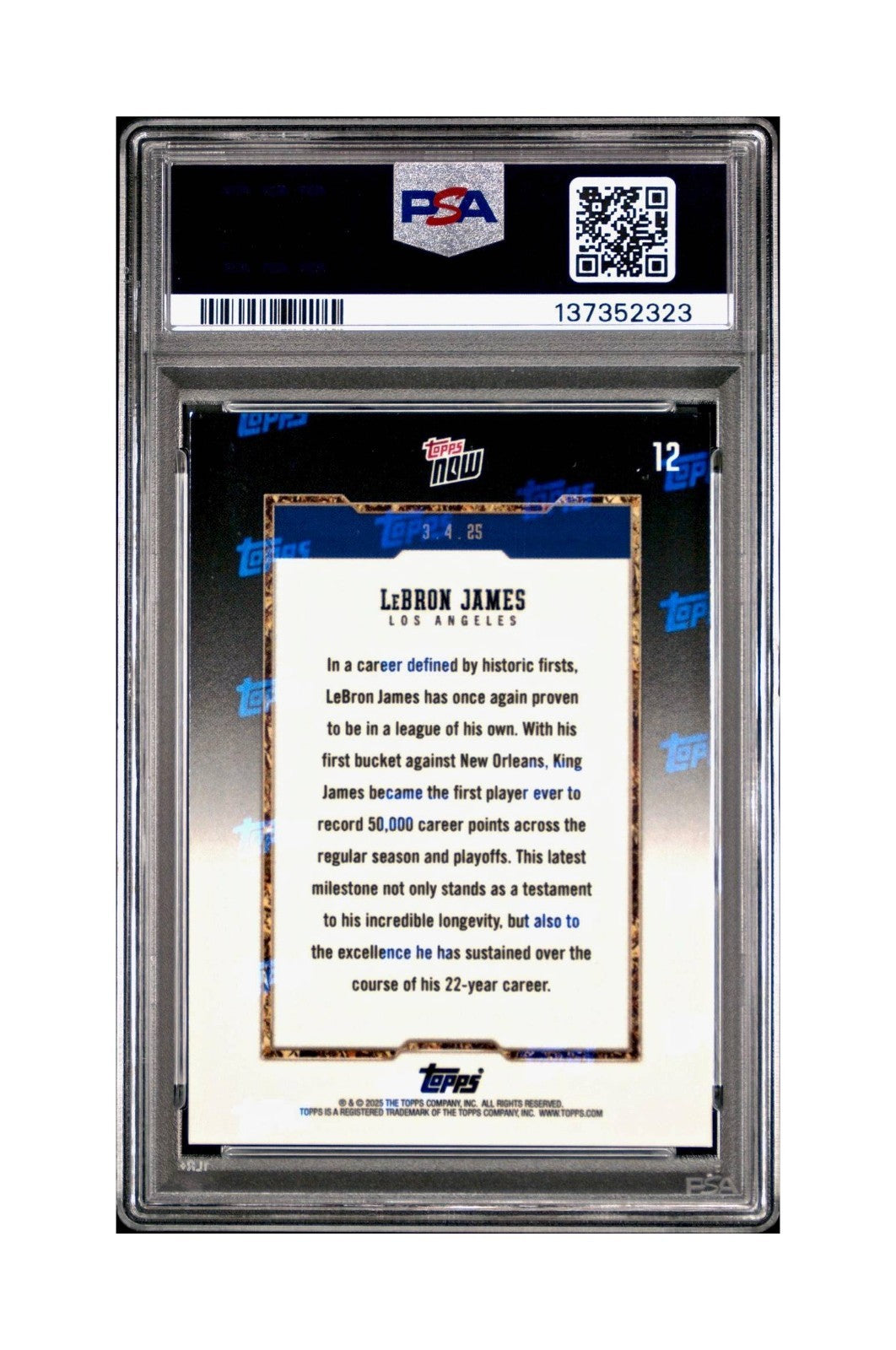 Lebron James 2024 Topps Now 50k Career Points #12 Card PSA 9 Mint
