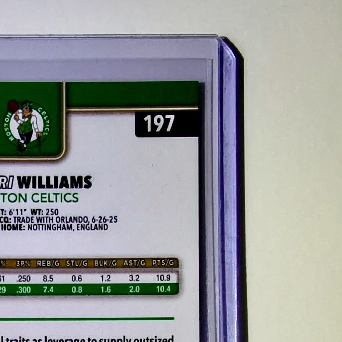 Amari Williams Rookie 2025-26 NBA Topps Chrome Update #197 Card Boston Celtics