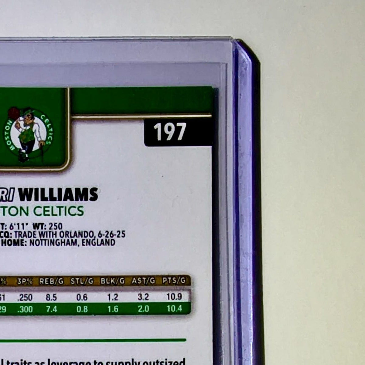 Amari Williams Rookie 2025-26 NBA Topps Chrome Update #197 Card Boston Celtics