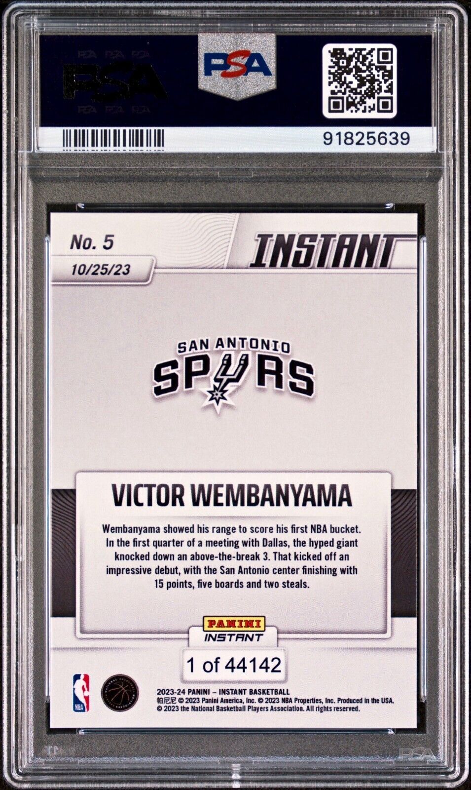 Victor Wembanyama 2023-24 Panini #5 NBA Rookie Basketball Card Spurs PSA 9 Mint