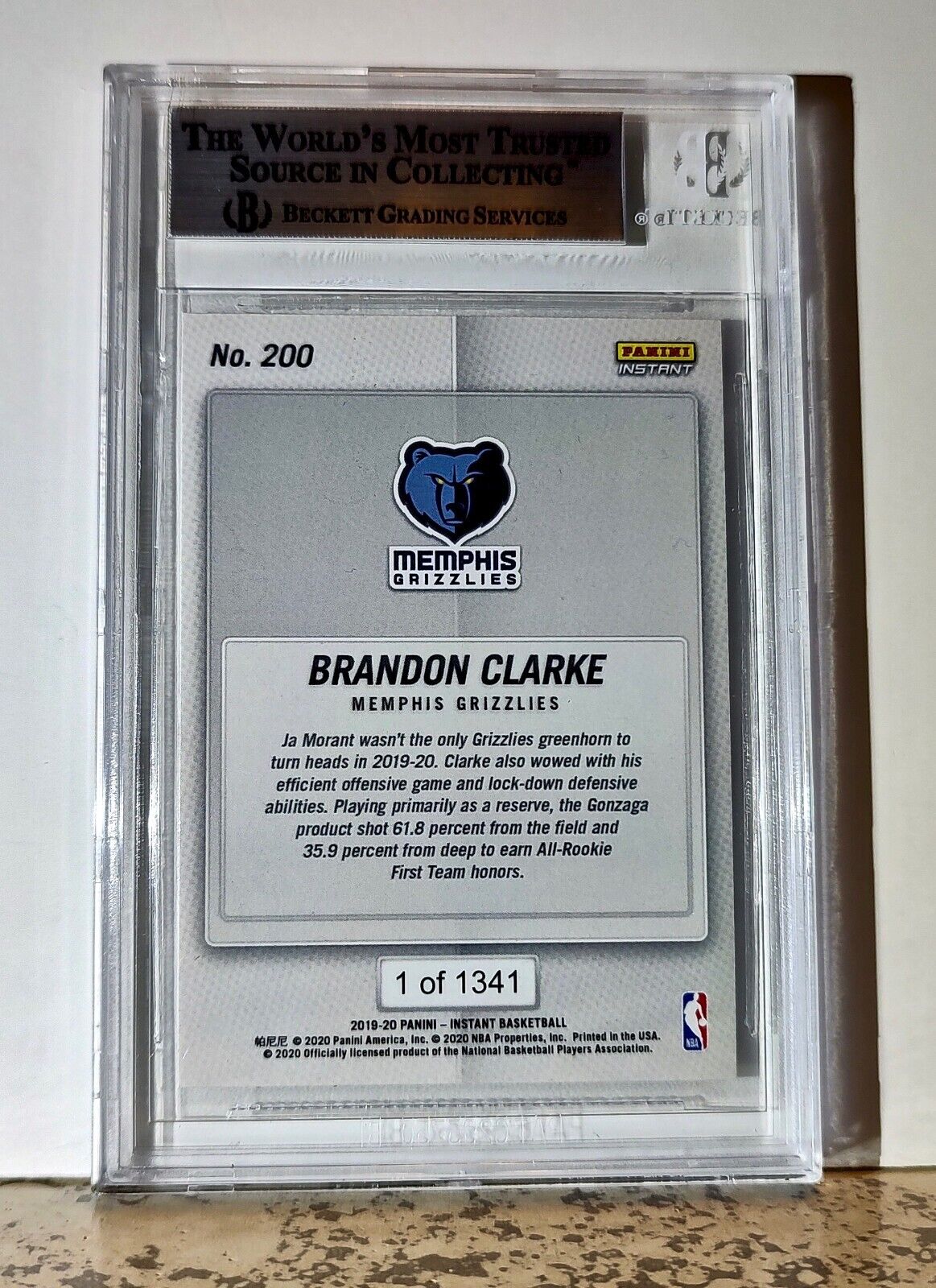 Brandon Clarke 2019-20 Panini NBA #200 Rookie Card 1 of 1341 BGS 9 Grizzlies