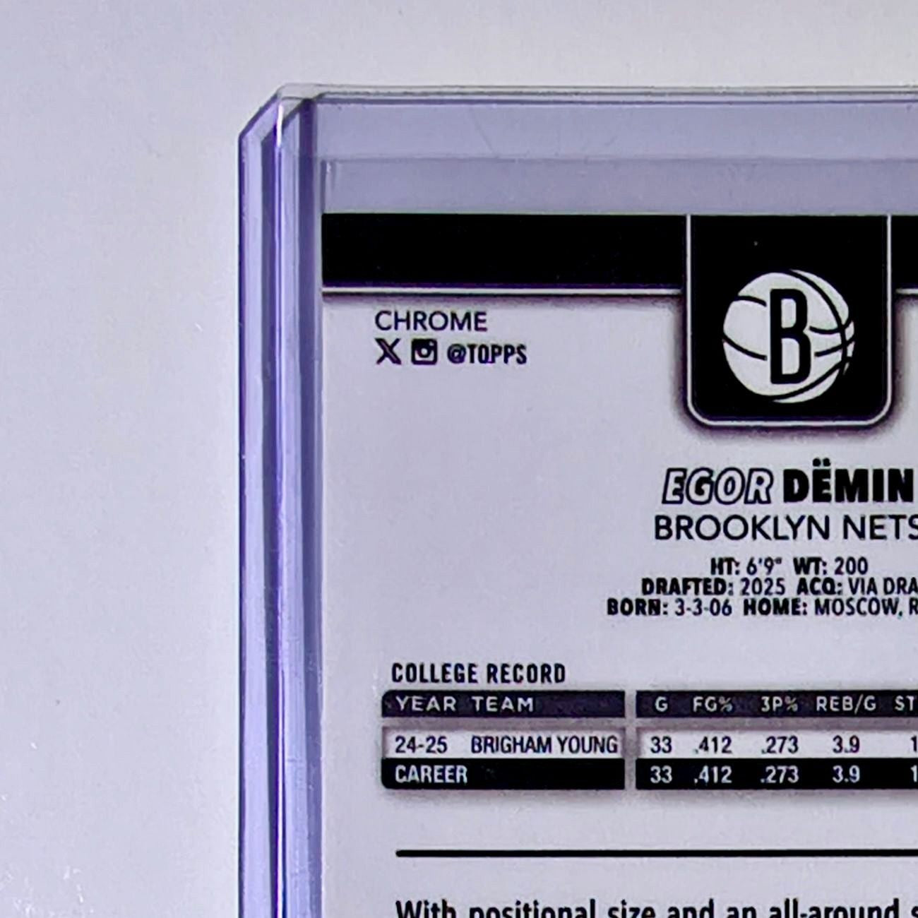 Egor Dëmin Rookie 2025-26 NBA Topps Chrome Update #158 Basketball Card Nets 
