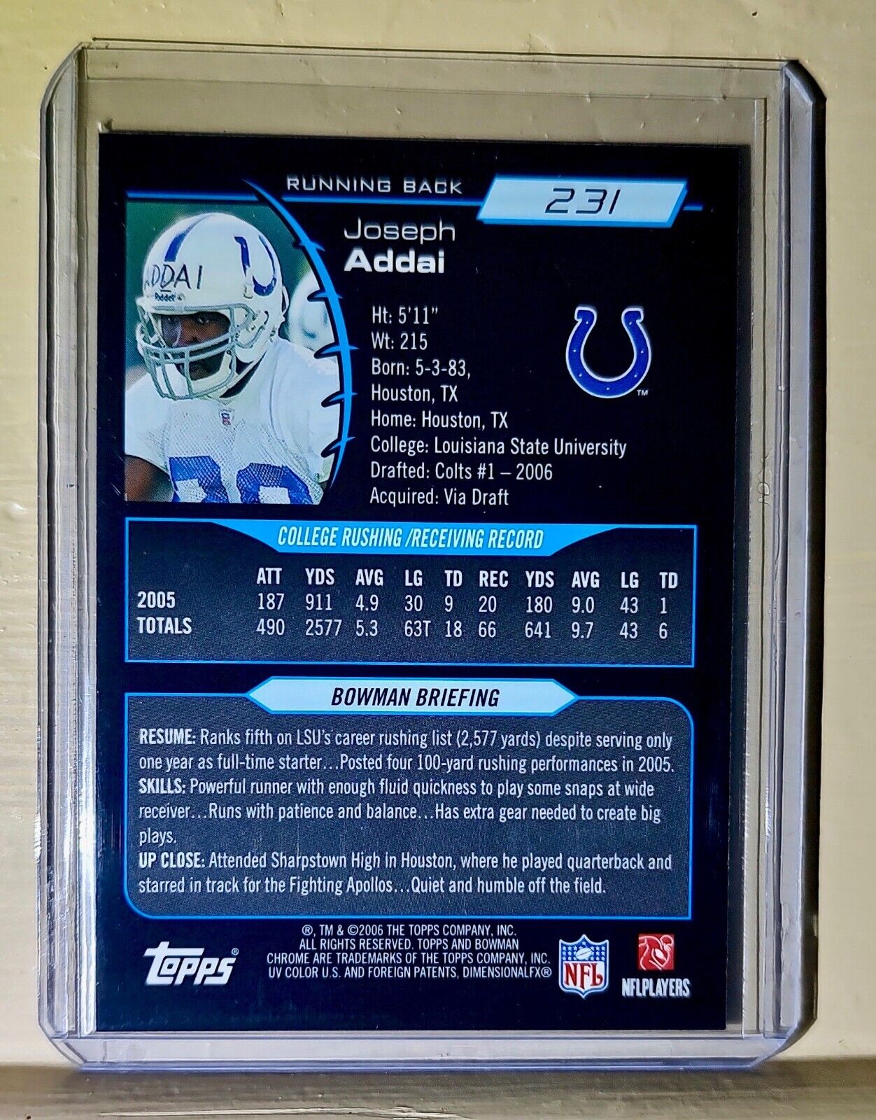 Joseph Addai 2006 Topps Bowman Chrome Football Rookie #231 NFL Card Colts