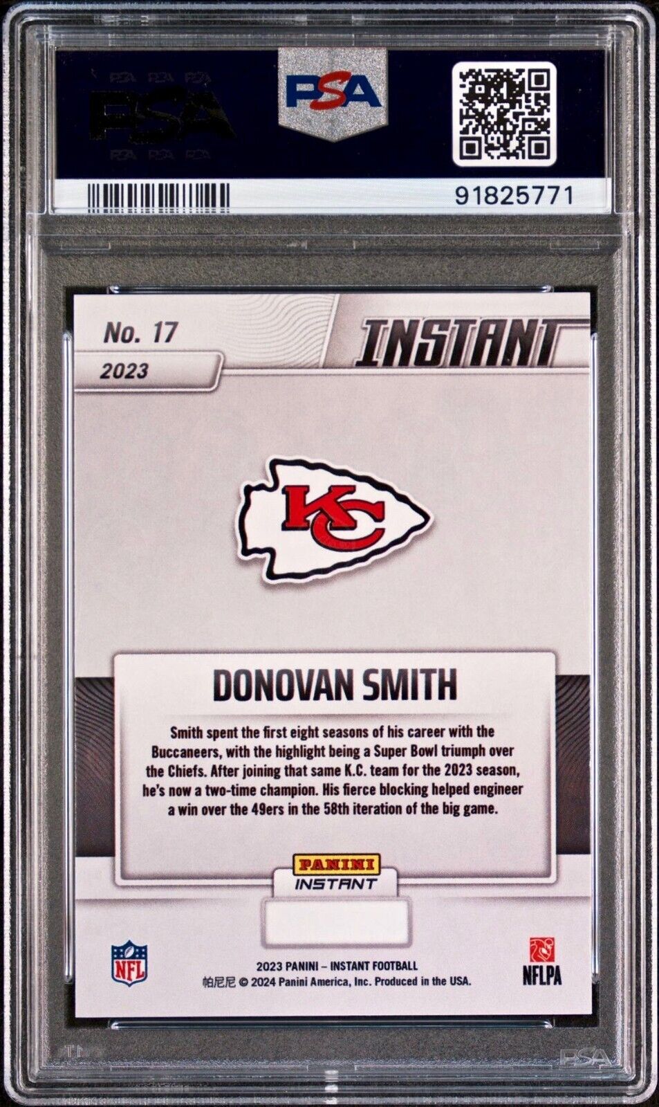 Donovan Smith 2023 Panini NFL Superbowl Champions #17 Card PSA 10 Gem Mint