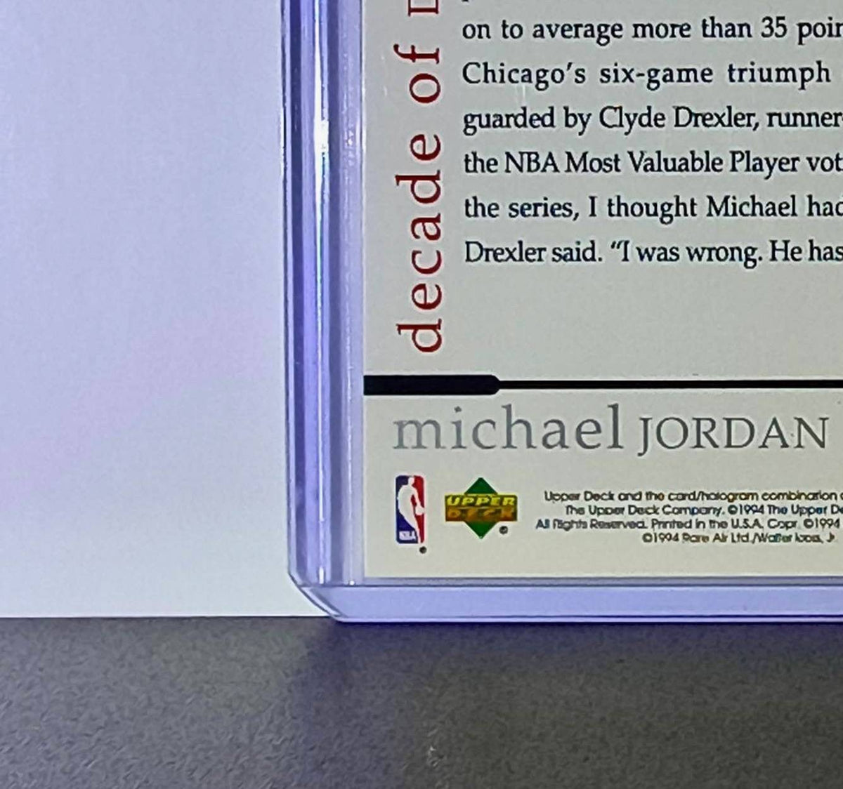 Michael Jordan 1994 Upper Deck Rare Air MJ Decade of Dominance Card Bulls