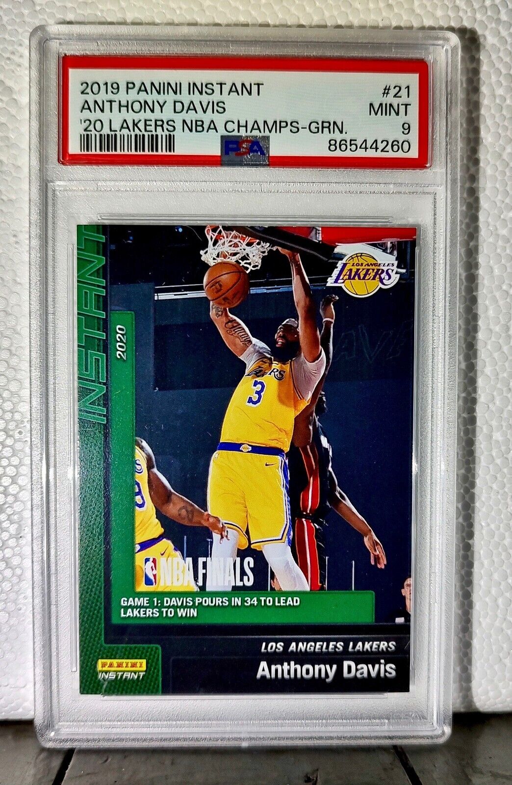 Anthony Davis 2020 Panini Lakers NBA Champions #21 Green Card 10/10 PSA 9 Mint