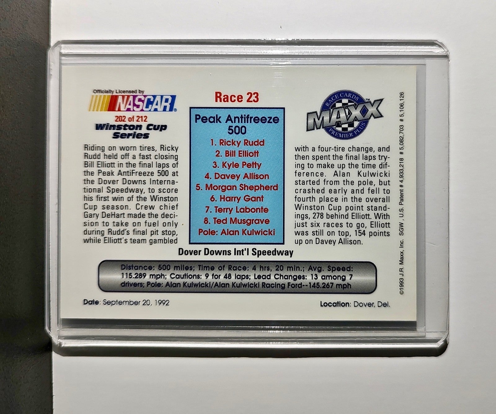 Race 23 Dover YR 1993 Maxx Premier Plus Racing #202 NASCAR Hendrick Motorsports