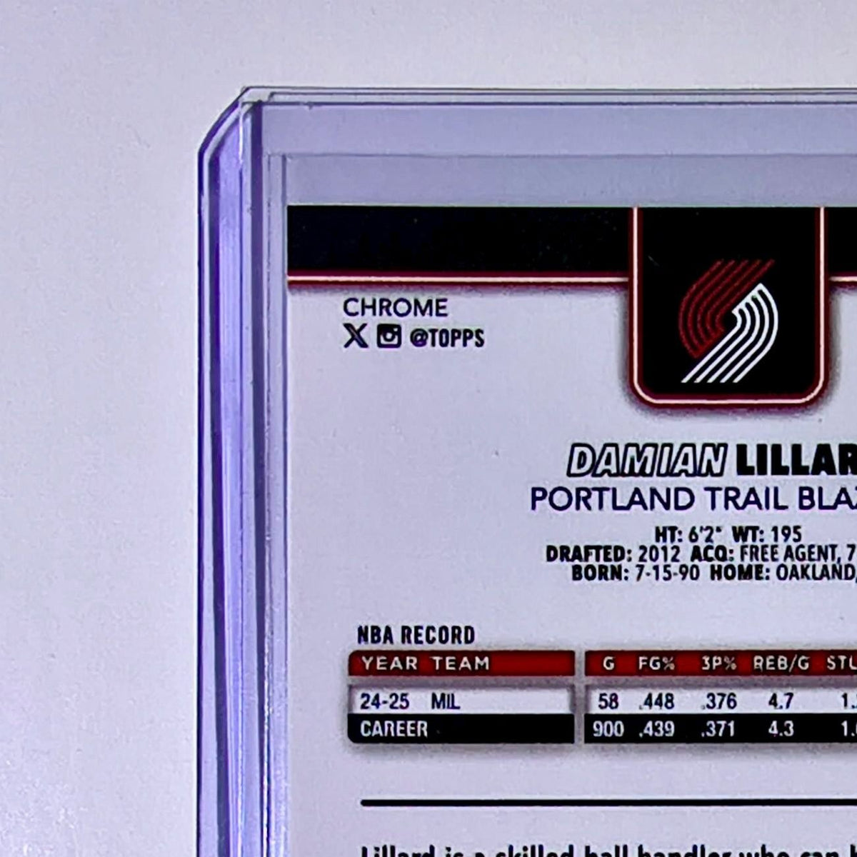 Damian Lillard 2025-26 NBA Topps Chrome Update #46 Card Portland Trail Blazers