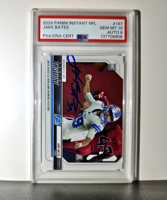 Jake Bates Rookie 2024 Panini NFL #147 Detroit Lions PSA 10 Auto 9