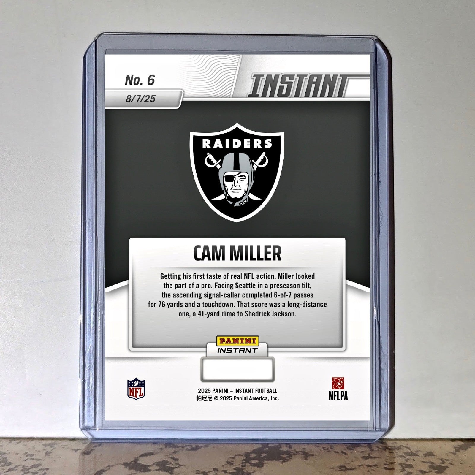 Cam Miller Rookie 2025 Panini NFL #6 Football Card Las Vegas Raiders PreSale