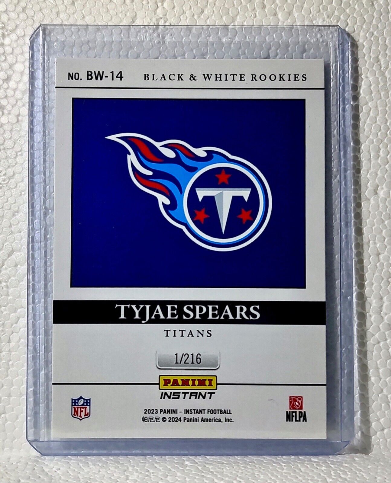 Tyjae Spears 2023 Panini NFL #14 Black & White Rookies Card Titans 1/216