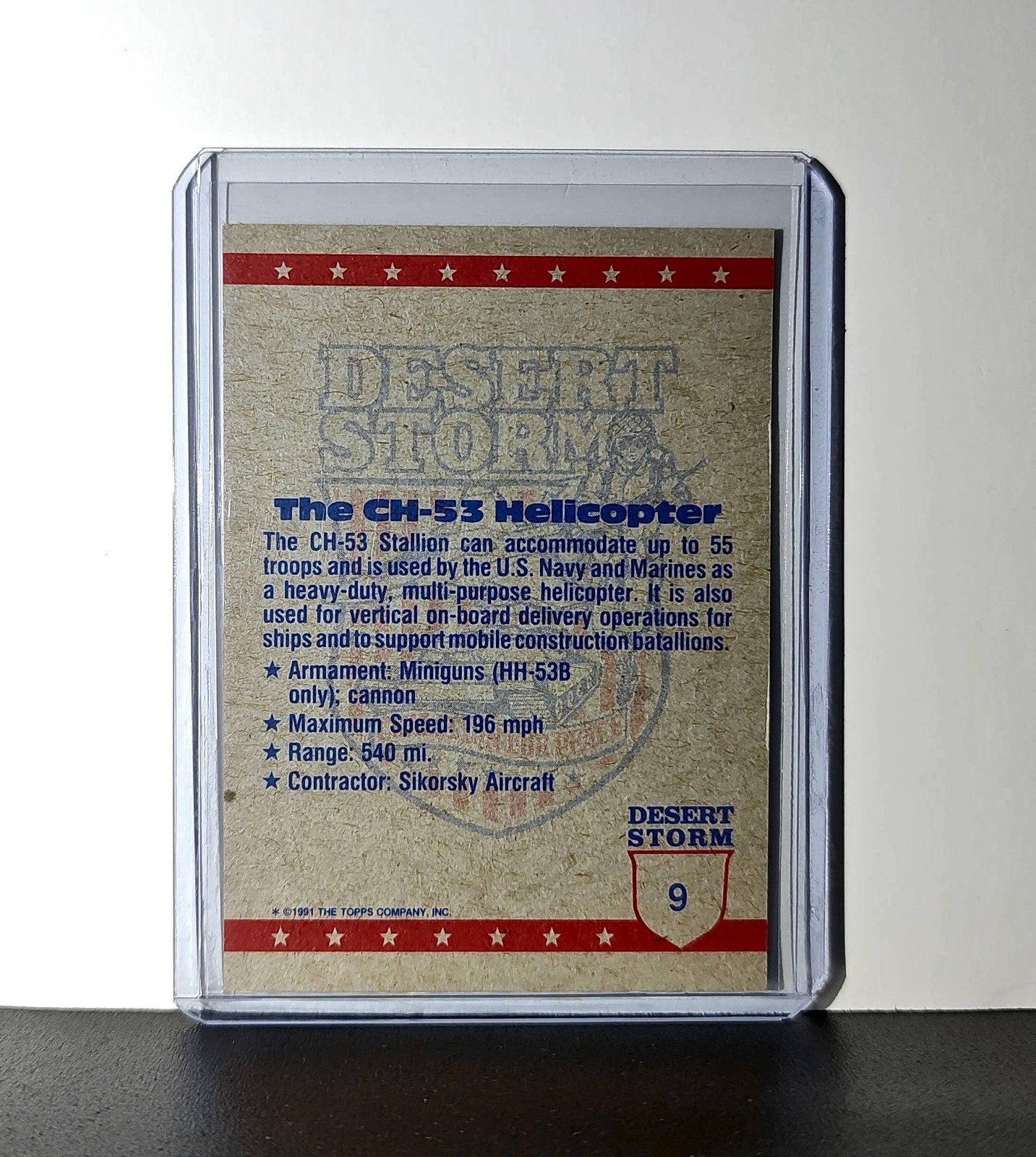 CH-53 Sea Stallion Helicopter 1991 Topps Desert Storm #9 Card