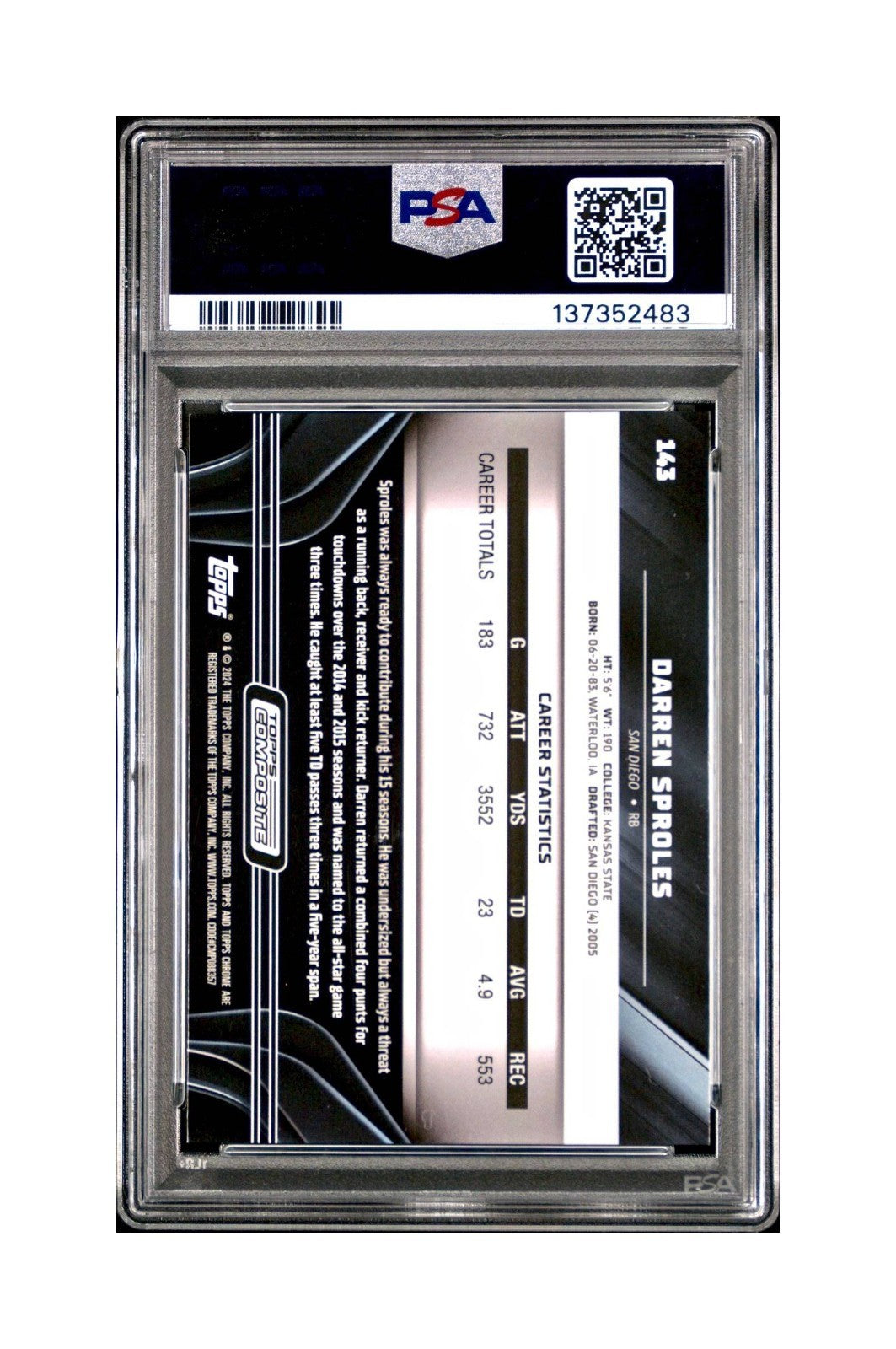 Darren Sproles 2023 Topps Chrome Black #143 Green Wave Refractor 52/99 PSA 9