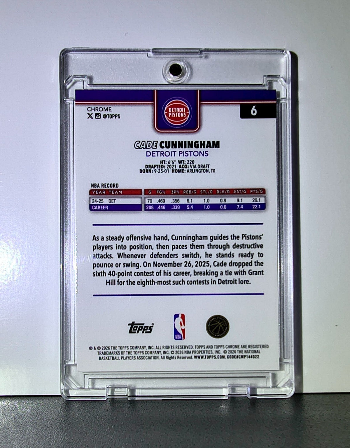 Cade Cunningham 2025-26 NBA Topps Chrome Update #6 Basketball Card Pistons