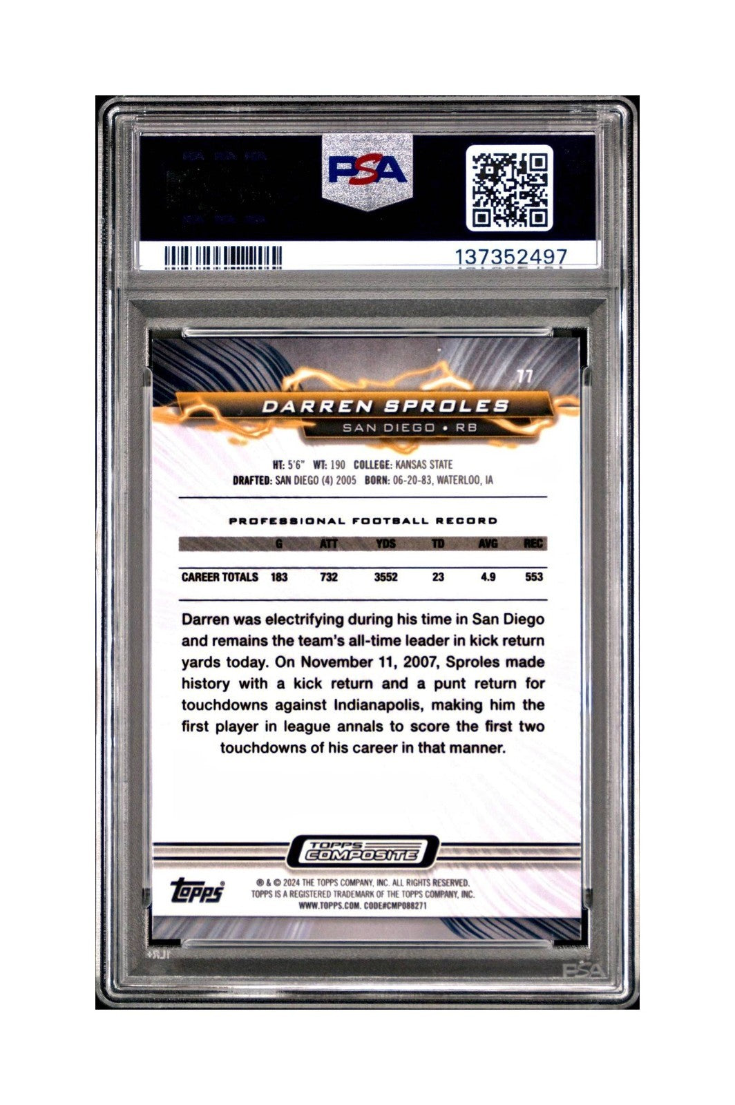 Darren Sproles 2023 Topps Resurgence #77 Ruby Surge 058/199 PSA 10 Gem Mint