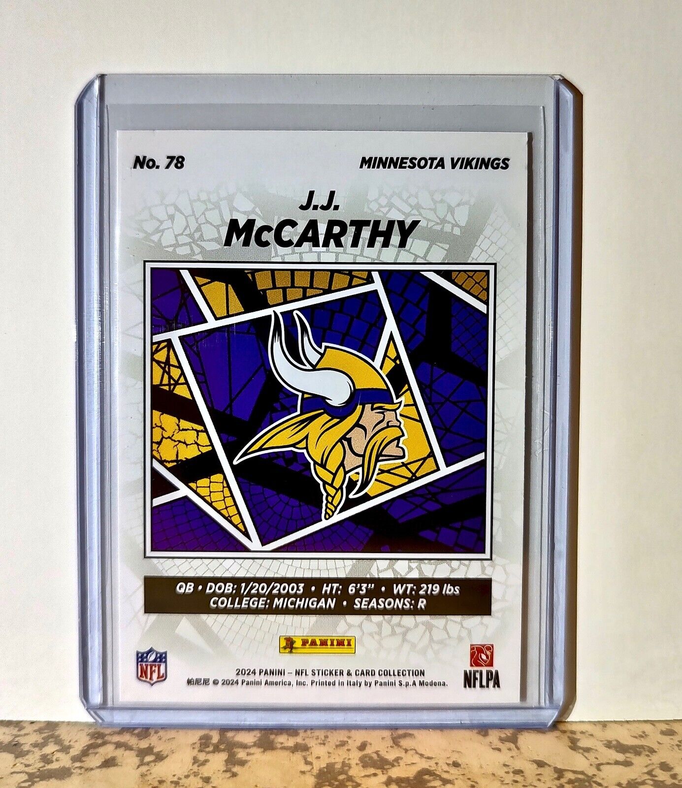 J.J. McCarthy 2024 Panini NFL #78 Rookie Sticker Card Minnesota Vikings