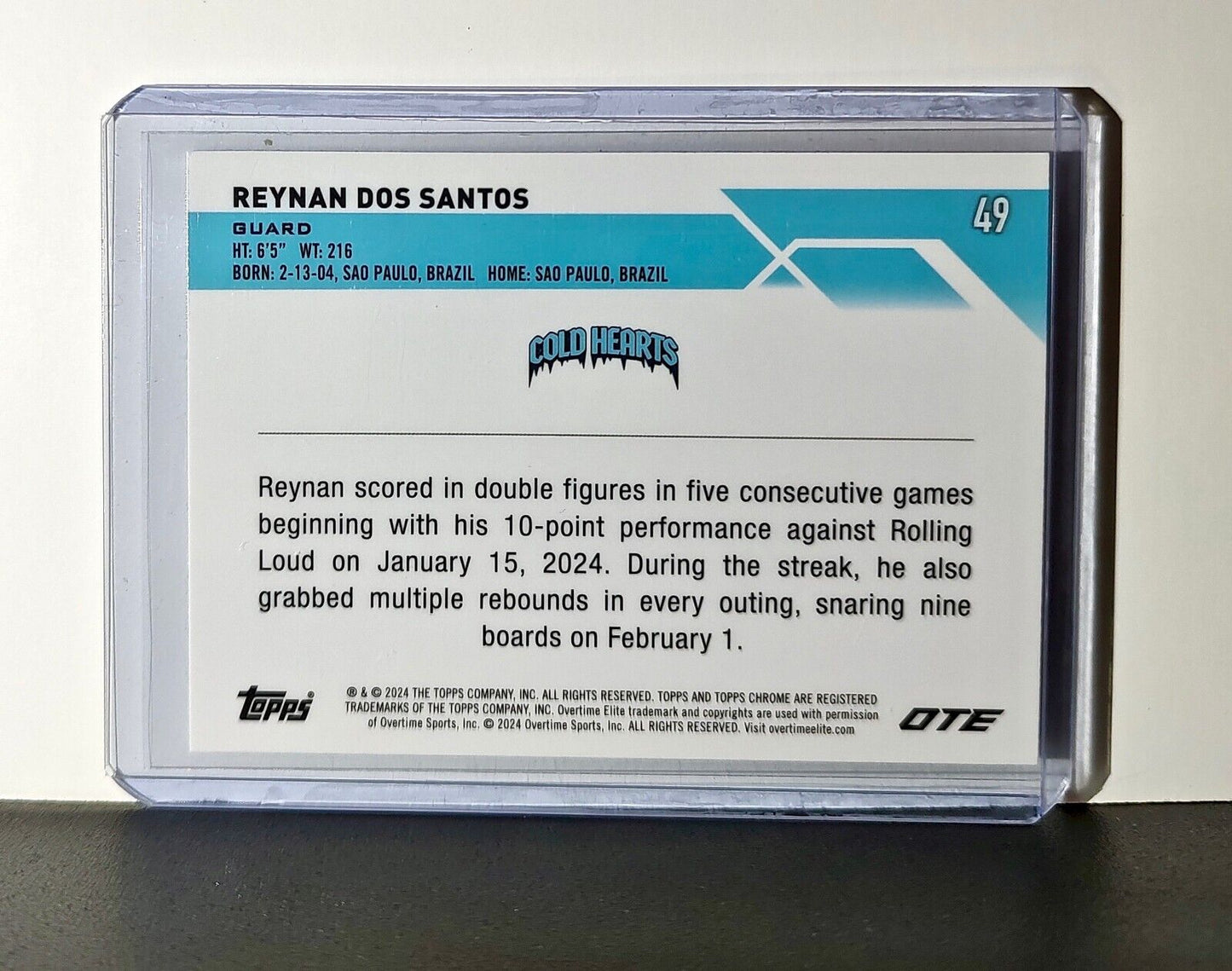 Reynan Dos Santos Rookie Card 2023-24 Topps Chrome Overtime #49 Cold Hearts