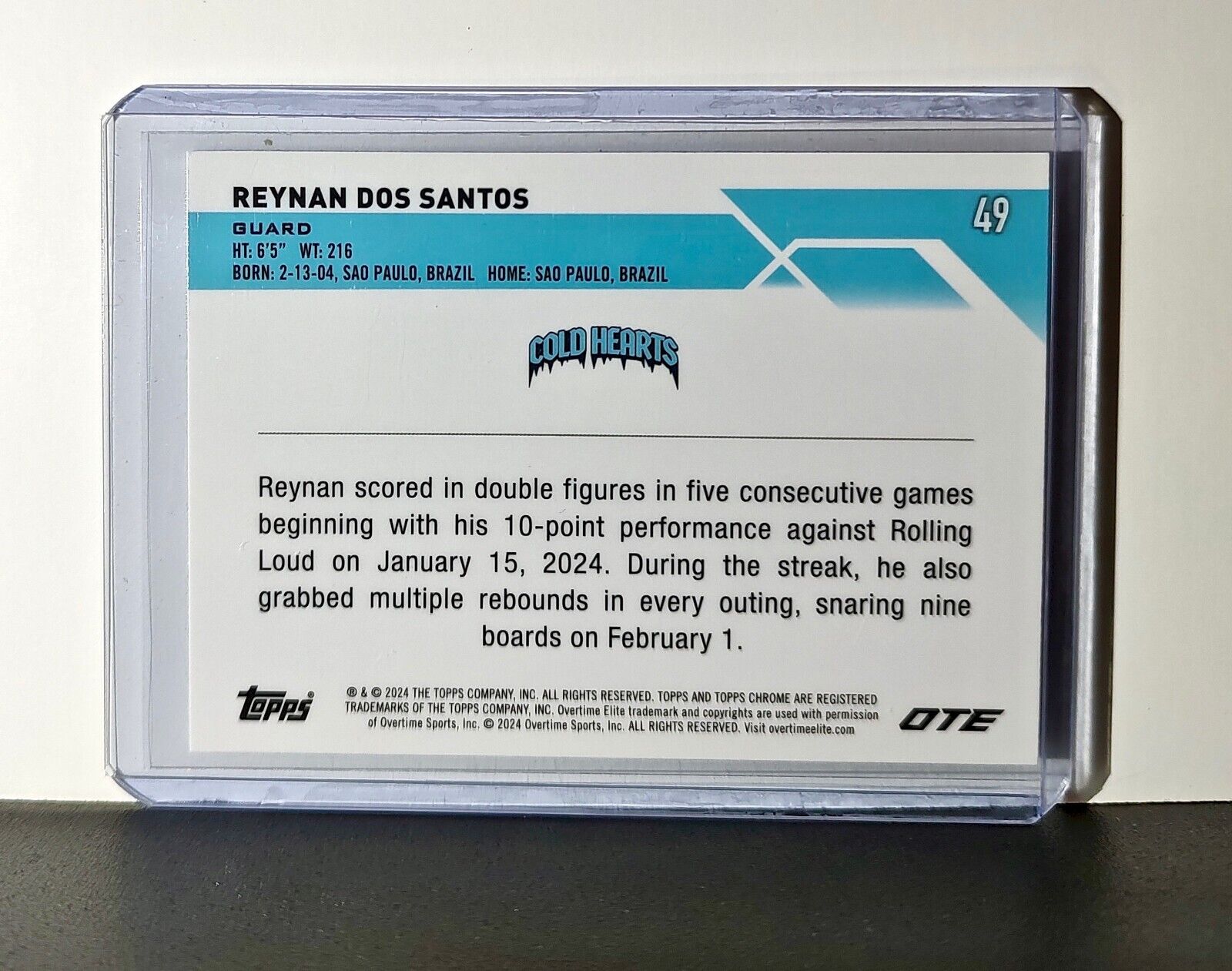 Reynan Dos Santos Rookie Card 2023-24 Topps Chrome Overtime #49 Cold Hearts