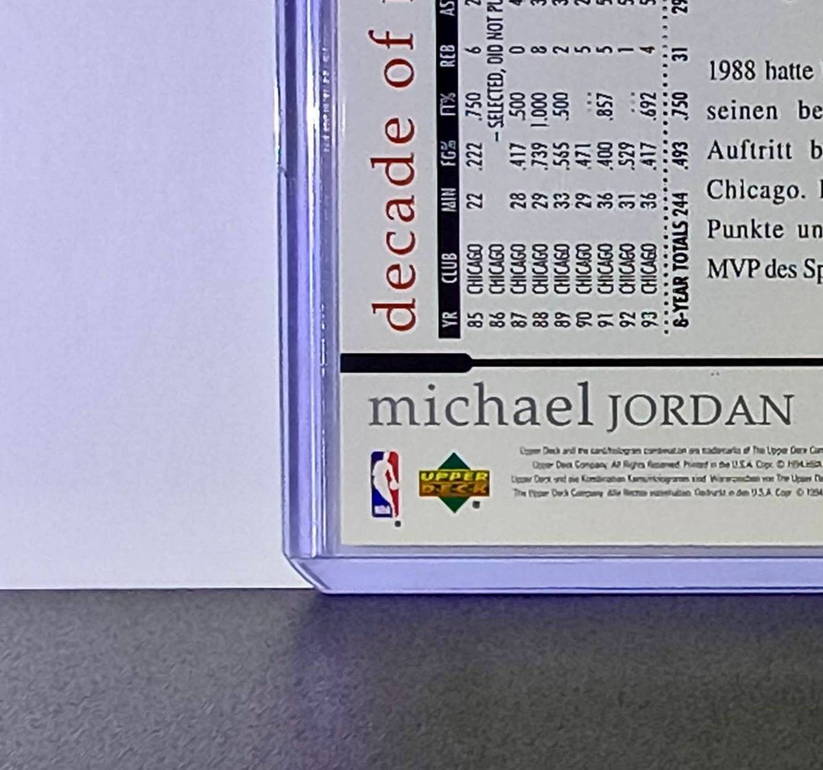 Michael Jordan 1994-95 Upper Deck Rare Air MJ Decade of Dominance #J4 Card Bulls