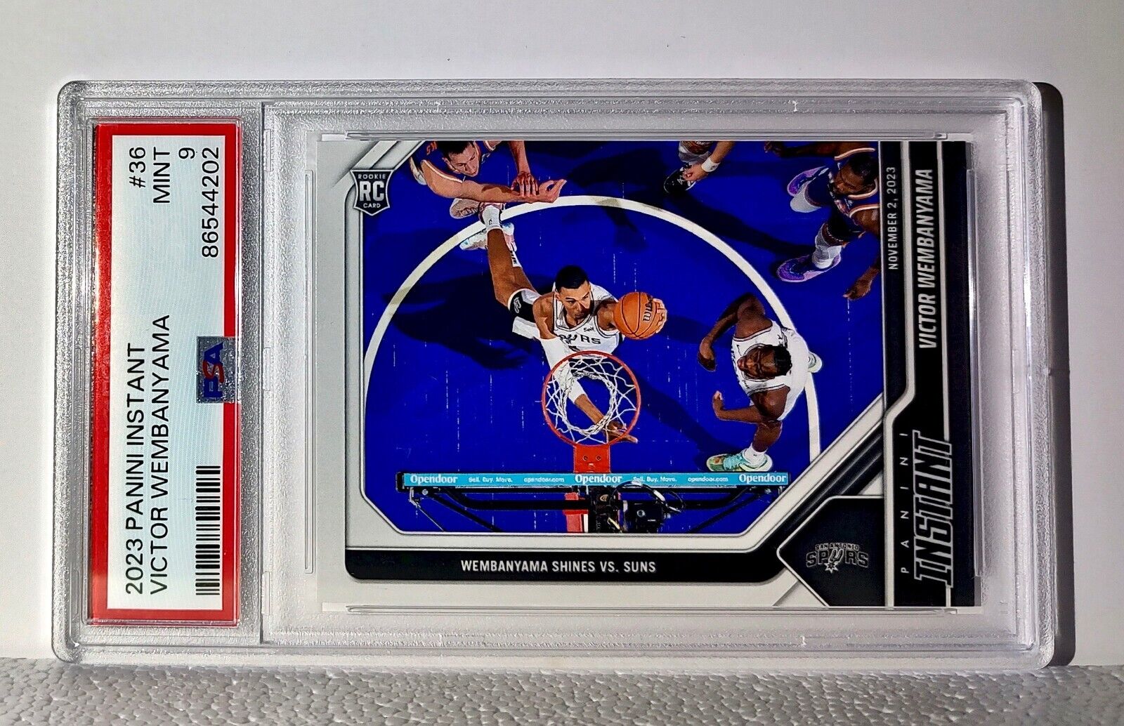 Victor Wembanyama 2023-24 Panini #36 NBA Rookie Card Spurs 1 of 6309 PSA 9 Mint